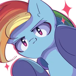 Size: 2300x2300 | Tagged: safe, artist:miryelis, derpibooru import, rainbow dash, pegasus, pony, hooves, image, looking at you, png, simple background, smiling, solo, sparkles, sticker, transparent background