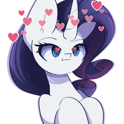 Size: 2300x2300 | Tagged: safe, artist:miryelis, derpibooru import, rarity, pony, unicorn, big ears, cute, floating heart, heart, heart eyes, horn, image, long hair, png, simple background, smiling, solo, transparent background, wingding eyes