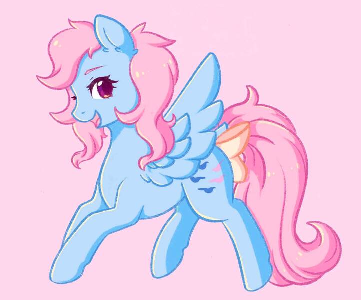 Size: 1548x1285 | Tagged: safe, artist:fluffymaiden, derpibooru import, wind whistler, pony, g1, g4, bow, cute, female, g1 to g4, generation leap, image, jpeg, mare, pink background, simple background, solo, tail, tail bow, whistlerbetes