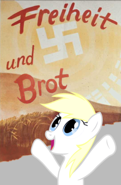 Size: 472x720 | Tagged: safe, edit, editor:marefieber, oc, oc:aryanne, earth pony, pony, earth pony oc, female, field, german text, happy, hooves in air, hooves up, image, looking up, mare, national socialism, nazi, open mouth, open smile, png, poster, rainbowshining, raised hoof, raised hooves, sky, smiling, solo, sun, sunrise, swastika, text