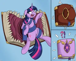 Size: 1600x1300 | Tagged: safe, artist:novaspark, derpibooru import, twilight sparkle, twilight sparkle (alicorn), alicorn, mimic, pony, g4, absorption, assimilation, bondage, book, bulges, emanata, exclamation point, female, floppy ears, image, interrobang, mare, maw, objectification, open mouth, png, prehensile tongue, preylight, question mark, solo, transformation, vore, voretober