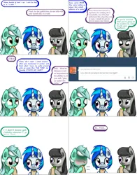 Size: 2562x3260 | Tagged: safe, artist:esuka, derpibooru import, lyra heartstrings, octavia melody, vinyl scratch, pony, ask-canterlot-musicians, blushing, food, image, nom, png, sandwich