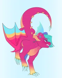 Size: 1836x2287 | Tagged: safe, artist:aztrial, derpibooru import, dragon, g5, blaize skysong, dragoness, female, grin, image, light blue background, png, simple background, smiling, solo, unitober 2024