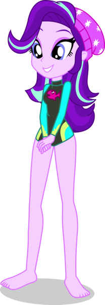 Size: 1527x4408 | Tagged: safe, alternate version, artist:dustinwatsongkx, derpibooru import, edit, starlight glimmer, human, equestria girls, g4, accessory swap, barefoot, clothes, clothes swap, feet, female, fluttershy's one-piece swimsuit, fluttershy's swimsuit, fluttershy's wetsuit, hat, image, legless, long sleeves, my little pony equestria girls: better together, one-piece swimsuit, png, simple background, solo, swimsuit, swimsuit edit, swimsuit swap, transparent background, vector