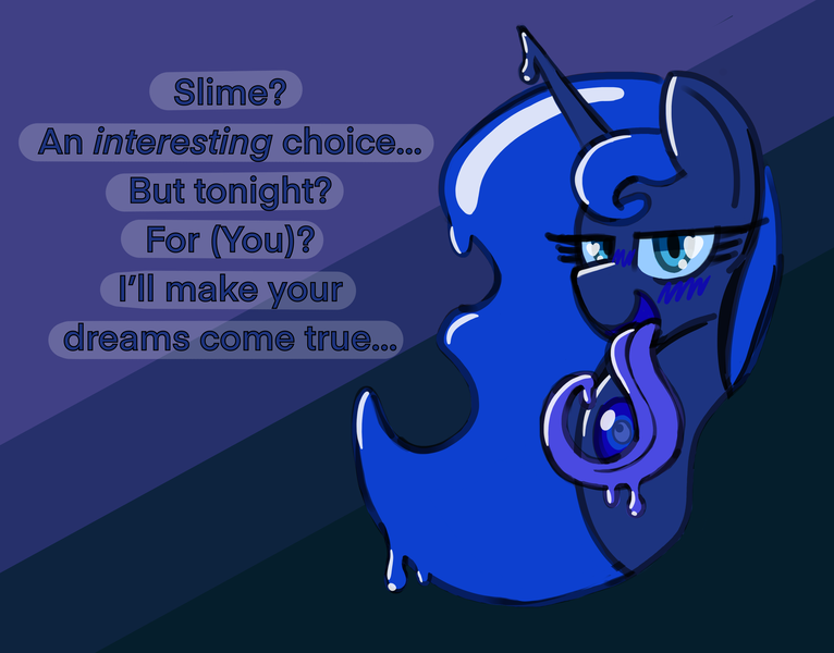 Size: 3381x2647 | Tagged: suggestive, artist:starbounce, ponerpics import, princess luna, alicorn, goo, goo pony, original species, pony, blushing, heart eyes, image, long tongue, png, slime, solo, tongue out, wingding eyes