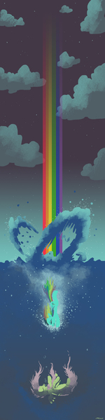 Size: 900x3600 | Tagged: safe, artist:docwario, derpibooru import, fluttershy, rainbow dash, pegasus, pony, g4, asphyxiation, cloud, drowning, duo, eyes closed, female, image, jpeg, mare, rainbow trail, splash, underwater, water