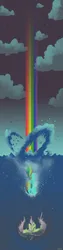 Size: 900x3600 | Tagged: safe, artist:docwario, derpibooru import, fluttershy, rainbow dash, pegasus, pony, g4, asphyxiation, cloud, drowning, duo, eyes closed, female, image, jpeg, mare, rainbow trail, splash, underwater, water