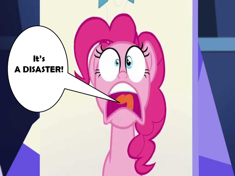 Size: 960x720 | Tagged: safe, derpibooru import, edit, edited screencap, screencap, pinkie pie, g4, dialogue, disaster, female, image, png