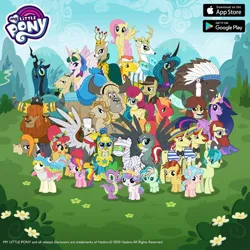 Size: 1080x1080 | Tagged: safe, derpibooru import, cozy glow, flam, flim, fluttershy, gabby, gallus, jeff letrotski, princess celestia, princess flurry heart, queen chrysalis, sandbar, spike, twilight sparkle, yona, brothers, flim flam brothers, gameloft, image, jpeg, male, siblings