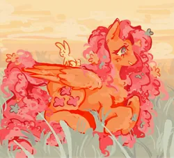 Size: 4096x3713 | Tagged: safe, artist:smoke_signs, derpibooru import, angel bunny, fluttershy, pegasus, pony, rabbit, g4, animal, duo, female, flower, flower in hair, image, jpeg, lying down, male, mare, prone