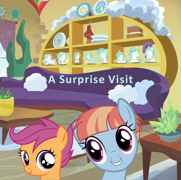 Size: 1096x1088 | Tagged: artist needed, safe, anonymous artist, artist:blueblitzie, artist:derphed2, derpibooru import, scootaloo, windy whistles, pegasus, pony, fanfic:a surprise visit, couch, cute, cutealoo, duo, female, filly, foal, grin, image, living room, looking at each other, looking at someone, mare, mother and child, mother and daughter, png, poster, potted plant, scootadoption, scootalove, smiling, smiling at each other, story included, table, windybetes