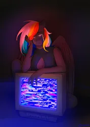 Size: 4961x7016 | Tagged: safe, artist:chrystal_company, derpibooru import, oc, unofficial characters only, anthro, human, pegasus, pony, crying, error, glitch, humanized, image, jpeg, light, solo, television