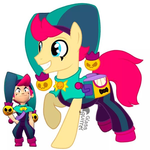 Size: 1080x1080 | Tagged: safe, artist:glass_squirrel, derpibooru import, part of a set, ponified, earth pony, pony, g4, box, brawl stars, brawler, chester, chester (brawl stars), clothes, crossover, hat, image, jack in a box, jack-in-the-box, jester hat, jester outfit, jpeg, male, shoes, smiling, stallion, supercell