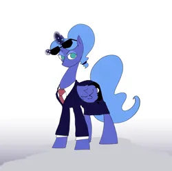 Size: 3600x3576 | Tagged: safe, artist:ponny, derpibooru import, princess luna, alicorn, pony, alternate hairstyle, business suit, businessmare, clothes, female, image, looking at you, magic, mare, png, s1 luna, solo, solo female, sunglasses, telekinesis, tied mane