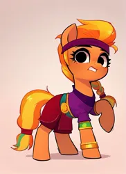 Size: 450x619 | Tagged: artist needed, source needed, safe, derpibooru import, ponified, earth pony, pony, amber, amber (brawl stars), bandage, braid, brawl stars, brawler, clothes, female, image, jpeg, looking at you, mare, shirt, skirt, supercell