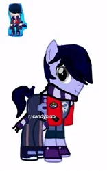 Size: 375x600 | Tagged: safe, artist:candyx0xo, derpibooru import, ponified, earth pony, pony, g4, brawl stars, brawler, clothes, crossover, edgar (brawl stars), emo, fingerless gloves, gloves, image, jpeg, male, pants, scarf, shirt, shoes, simple background, stallion, supercell, t-shirt, vest, white background