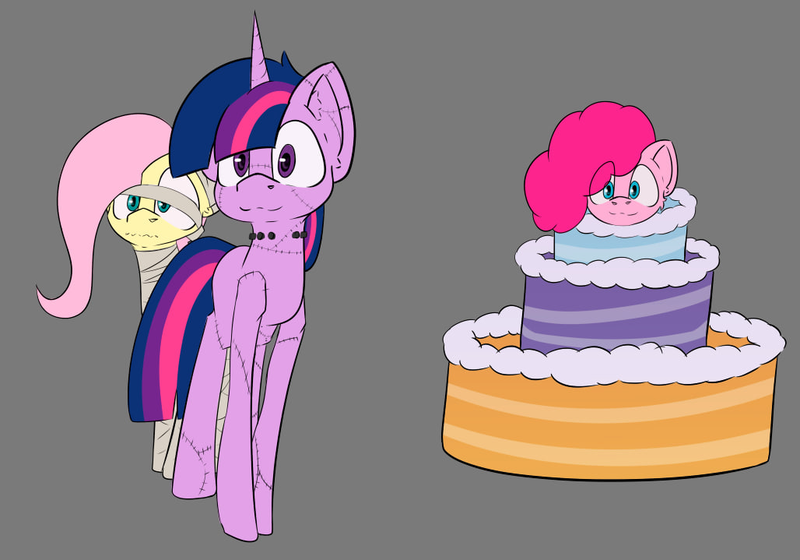 Size: 1028x719 | Tagged: safe, artist:cotarsis, derpibooru import, fluttershy, pinkie pie, twilight sparkle, pegasus, pony, unicorn, gray background, horn, image, looking at you, mlp fim's fourteenth anniversary, png, simple background, sketch, unicorn twilight, wip