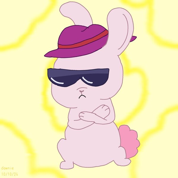 Size: 1280x1280 | Tagged: safe, artist:dawnie, derpibooru import, rabbit, g5, my little pony: tell your tale, abstract background, animal, clip trot, image, jpeg, solo, sunglasses, the bunny hip-hop, unitober 2024