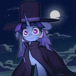 Size: 5000x5000 | Tagged: safe, artist:zylgchs, derpibooru import, oc, oc:flawless sparklemoon, unofficial characters only, cloak, clothes, hat, image, moon, my little pony the movie: the death of twilight sparkle, png, solo, top hat, wingding eyes