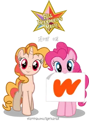 Size: 959x1300 | Tagged: safe, artist:hikarisah, derpibooru import, pinkie pie, oc, oc:pizza pie, earth pony, pony, unicorn, fanfic:full friendship's magic, fimfiction, horn, image, pizza pie, png, simple background, transparent background, vector, wattpad