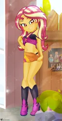 Size: 2762x5401 | Tagged: suggestive, artist:charliexe, ponerpics import, sunset shimmer, equestria girls, aphrodisiac, black underwear, blushing, breasts, clothes, female, heart eyes, image, jpeg, looking at you, solo, solo female, underwear, wingding eyes