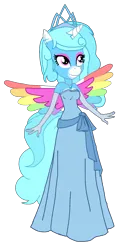 Size: 963x1951 | Tagged: safe, artist:mlp-headstrong, derpibooru import, oc, oc:jemimasparkle, unofficial characters only, anthro, pony, base used, breasts, busty oc, clothes, colored wings, cute, dress, evening gloves, female, gloves, gown, image, jewelry, long gloves, multicolored wings, necklace, ocbetes, png, rainbow wings, smiling, the princess and the frog, tiana, tiara, wings