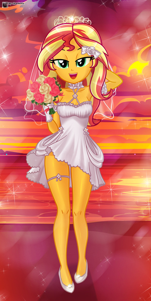 Size: 1807x3602 | Tagged: safe, artist:charliexe, ponerpics import, sunset shimmer, equestria girls, breasts, clothes, dress, female, flats, gloves, image, jpeg, open mouth, shoes, solo, solo female, wedding dress