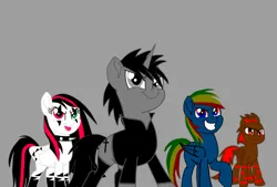 Size: 2000x1350 | Tagged: safe, artist:ruchiyoto, derpibooru import, oc, oc:black cross, oc:emala jiss, oc:rainbow storm, oc:tootsie4ever, unofficial characters only, pegasus, pony, unicorn, zebra, base used, clothes, collar, female, horn, image, male, mare, png, smiling, spiked collar, stallion