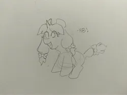 Size: 4080x3072 | Tagged: safe, derpibooru import, oc, oc:crafty circles, unofficial characters only, pony, unicorn, bow, cute, female, filly, foal, hair bow, happy, horn, image, jpeg, open mouth, pencil drawing, sketch, solo, tail, tail bow, traditional art