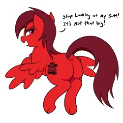 Size: 2000x2000 | Tagged: suggestive, artist:vomitvomiting, derpibooru import, oc, oc:obtuse caboose, pony, butt, image, png, simple background, solo, text, white background