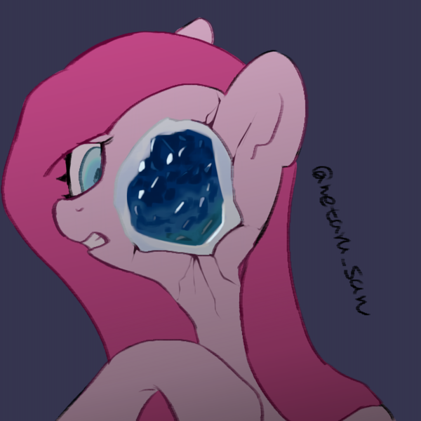 Size: 4096x4096 | Tagged: safe, artist:metaruscarlet, derpibooru import, pinkie pie, earth pony, pony, g4, blue background, cracks, gem, geode, image, pinkamena diane pie, png, raised hoof, simple background, solo