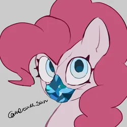 Size: 4096x4096 | Tagged: safe, artist:metaruscarlet, derpibooru import, pinkie pie, earth pony, pony, g4, cracks, gem, gray background, image, looking at you, png, simple background, solo