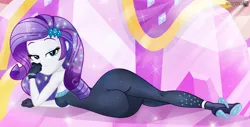 Size: 3258x1651 | Tagged: suggestive, artist:charliexe, ponerpics import, rarity, equestria girls, breasts, butt, clothes, female, gloves, image, jpeg, looking at you, seductive, solo, solo female