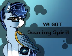 Size: 1348x1048 | Tagged: safe, artist:bluemoon, derpibooru import, oc, oc:soaring spirit, pegasus, pony, accessory, armor, coat markings, commission, cutie mark, facial markings, folded wings, glasses, image, jpeg, male, markings, multicolored hair, multicolored mane, multicolored tail, pegasus oc, sitting, socks (coat marking), solo, stallion, tail, three toned wings, wing armor, wing brace, wings, ya got, ych result, your character here