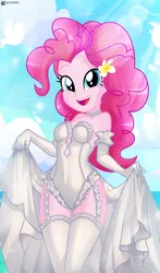 Size: 2328x3964 | Tagged: suggestive, artist:charliexe, ponerpics import, pinkie pie, equestria girls, breasts, clothes, evening gloves, female, gloves, image, jpeg, long gloves, open mouth, solo, solo female, underwear, white underwear