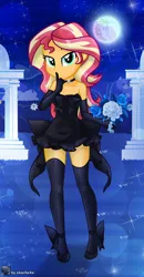 Size: 2343x4495 | Tagged: safe, artist:charliexe, ponerpics import, sunset shimmer, equestria girls, breasts, clothes, evening gloves, female, gloves, image, jpeg, long gloves, night, solo, solo female