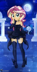 Size: 2343x4495 | Tagged: safe, artist:charliexe, ponerpics import, sunset shimmer, equestria girls, breasts, clothes, dress, evening gloves, female, gloves, image, jpeg, long gloves, night, solo, solo female