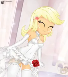 Size: 2462x2797 | Tagged: safe, artist:charliexe, ponerpics import, applejack, equestria girls, breasts, clothes, dress, evening gloves, eyes closed, female, gloves, image, jpeg, long gloves, solo, solo female