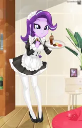 Size: 2614x4093 | Tagged: safe, artist:charliexe, ponerpics import, starlight glimmer, equestria girls, breasts, clothes, female, flats, image, jpeg, maid, shoes, socks, solo, solo female, stockings, thigh highs