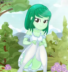 Size: 3127x3314 | Tagged: suggestive, artist:charliexe, ponerpics import, wallflower blush, equestria girls, breasts, clothes, female, image, jpeg, looking at you, panties, socks, solo, solo female, stocking feet, underwear