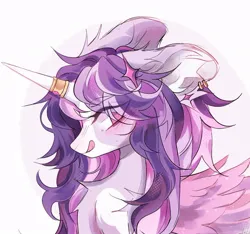 Size: 876x821 | Tagged: safe, artist:misty.mooon, derpibooru import, oc, unofficial characters only, alicorn, pony, alicorn oc, blushing, chest fluff, commission, ear fluff, ear piercing, earring, eye clipping through hair, eyebrows, eyebrows visible through hair, female, hairclip, horn, horn ring, image, jewelry, jpeg, licking, licking lips, mare, piercing, ring, tongue out, wings