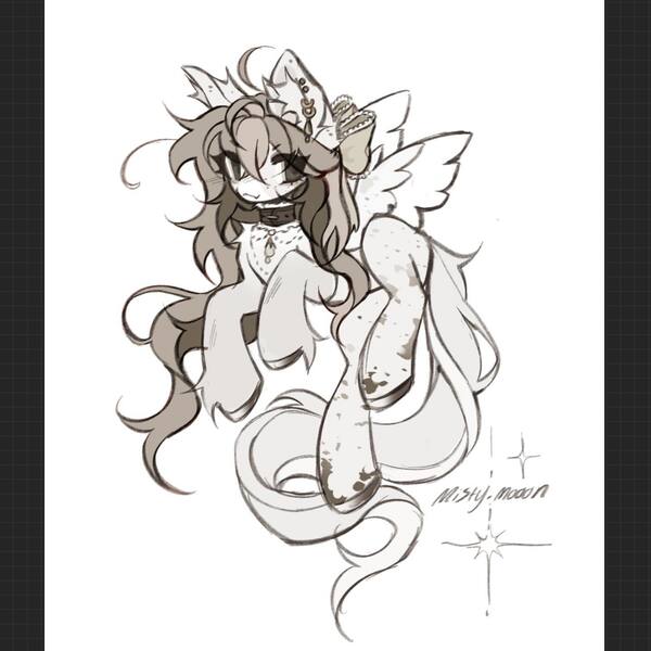 Size: 1440x1440 | Tagged: safe, artist:misty.mooon, derpibooru import, oc, unofficial characters only, pegasus, pony, choker, ear fluff, ear piercing, earring, female, image, jewelry, jpeg, mare, necklace, piercing, simple background, solo, unshorn fetlocks, white background