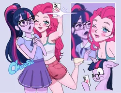 Size: 1678x1290 | Tagged: safe, artist:ridovax, derpibooru import, pinkie pie, twilight sparkle, human, pony, equestria girls, g4, duo, female, glasses, image, jpeg, mare, self paradox, self ponidox, selfie