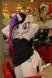 Size: 600x900 | Tagged: safe, derpibooru import, princess cadance, 2017, arm behind head, butt wings, clothes, fursuit, image, indoors, irl, jpeg, photo, ponysuit, solo, wings