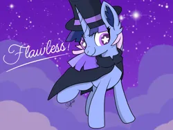 Size: 3200x2400 | Tagged: safe, artist:safire, derpibooru import, oc, oc:flawless sparklemoon, unofficial characters only, pony, unicorn, cloak, clothes, ear fluff, female, fusion, fusion:trixie, fusion:twilight sparkle, fusion:twixie, hat, horn, image, jpeg, mare, my little pony the movie: the death of twilight sparkle, signature, solo, starry eyes, stars, top hat, unicorn oc, wingding eyes