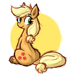 Size: 580x618 | Tagged: safe, artist:daze, derpibooru import, applejack, earth pony, pony, g4, female, image, looking back, mare, partially transparent background, png, sitting, smiling