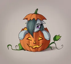 Size: 3100x2786 | Tagged: safe, artist:aquaticvibes, derpibooru import, marble pie, earth pony, pony, g4, fangs, female, hair over one eye, halloween, holiday, image, jack-o-lantern, mare, png, pumpkin, simple background, solo