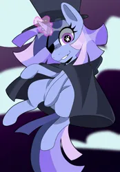 Size: 1423x2048 | Tagged: safe, artist:p3k02_, derpibooru import, oc, oc:flawless sparklemoon, unofficial characters only, pony, unicorn, cloak, clothes, female, fusion, fusion:trixie, fusion:twilight sparkle, fusion:twixie, glow, glowing horn, hat, horn, image, jpeg, magic, magic aura, mare, my little pony the movie: the death of twilight sparkle, solo, starry eyes, tail, top hat, unicorn oc, wingding eyes