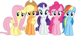 Size: 1214x567 | Tagged: safe, derpibooru import, applejack, fluttershy, pinkie pie, rainbow dash, rarity, earth pony, pegasus, pony, unicorn, g4, female, horn, image, looking at you, mare, png, remane five, simple background, transparent background