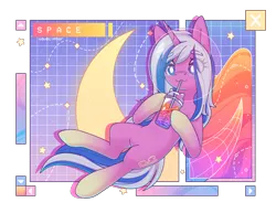 Size: 2670x2061 | Tagged: safe, artist:musicfirewind, derpibooru import, oc, oc:alto legato, unofficial characters only, pony, belly, bubble tea, crescent moon, drink, image, moon, png, solo, space, space helmet, white pupils